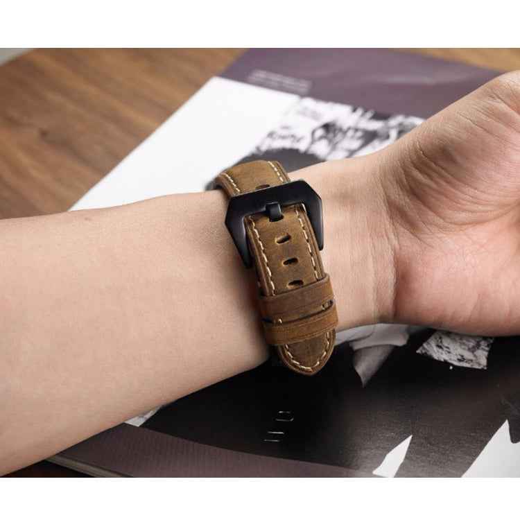 Crazy Horse Layer Frosted Black Buckle Watch Leather Watch Band, Size: 24mm