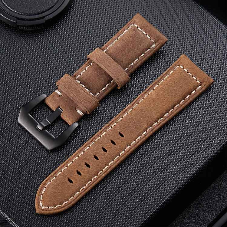 Crazy Horse Layer Frosted Black Buckle Watch Leather Watch Band, Size: 24mm