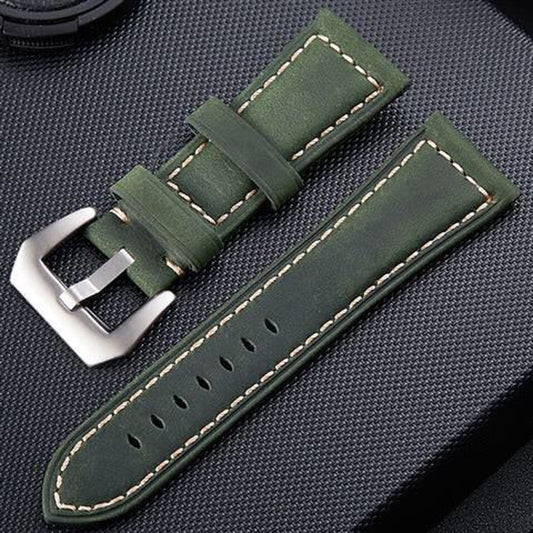 Crazy Horse Layer Frosted Silver Buckle Watch Leather Watch Band, Size: 22mm