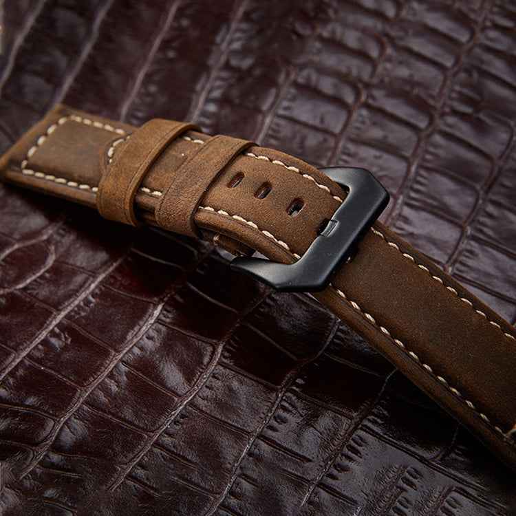 Crazy Horse Layer Frosted Silver Buckle Watch Leather Watch Band, Size: 24mm