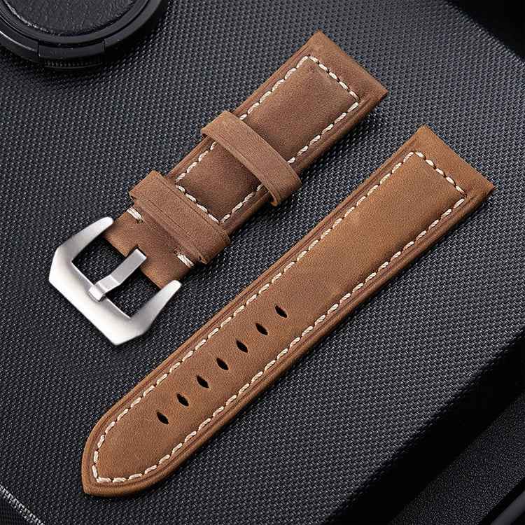 Crazy Horse Layer Frosted Silver Buckle Watch Leather Watch Band, Size: 24mm