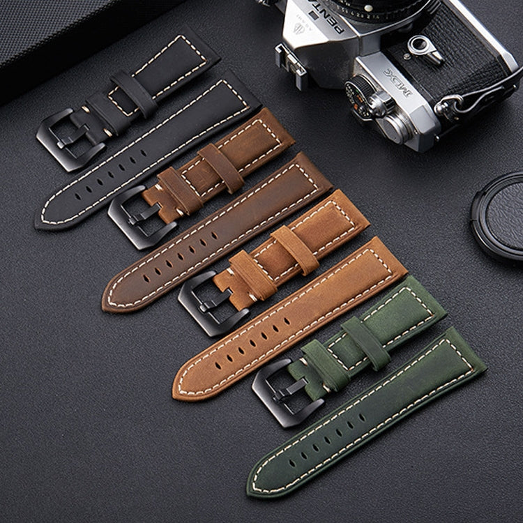 Crazy Horse Layer Frosted Silver Buckle Watch Leather Watch Band, Size: 24mm
