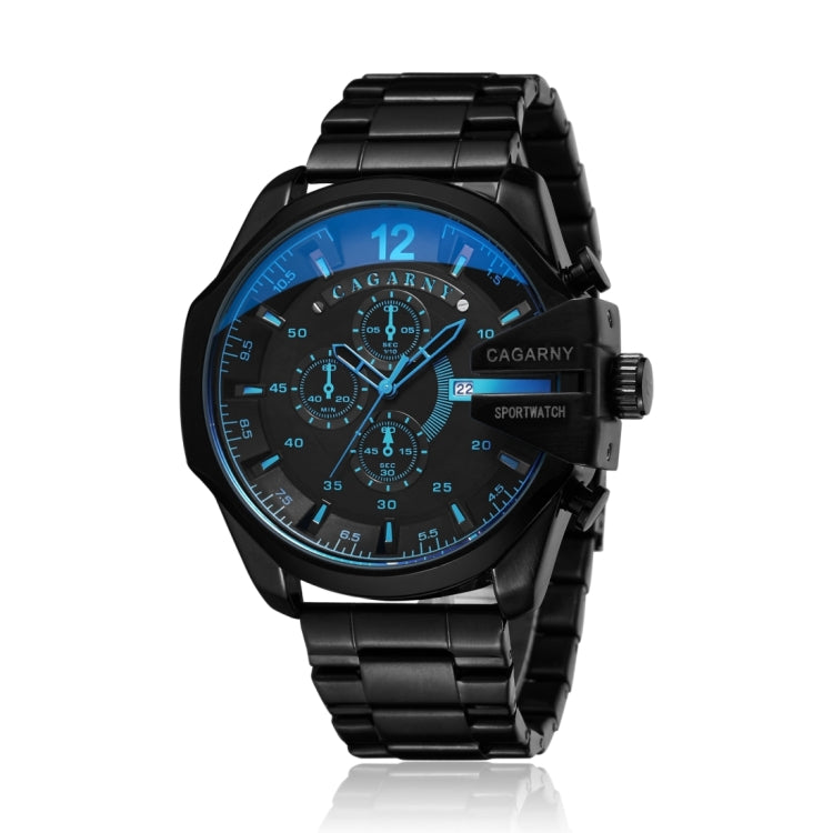 CAGARNY 6839 Irregular Large Dial Stainless Steel Band Quartz Sports Watch For Men(Black+Blue), WA6839A, WA6839B, WA6839BJ, WA6839BL, WA6839BR, WA6839J, WA6839JB, WA6839VG