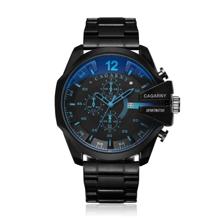 CAGARNY 6839 Irregular Large Dial Stainless Steel Band Quartz Sports Watch For Men(Black+Blue), WA6839A, WA6839B, WA6839BJ, WA6839BL, WA6839BR, WA6839J, WA6839JB, WA6839VG