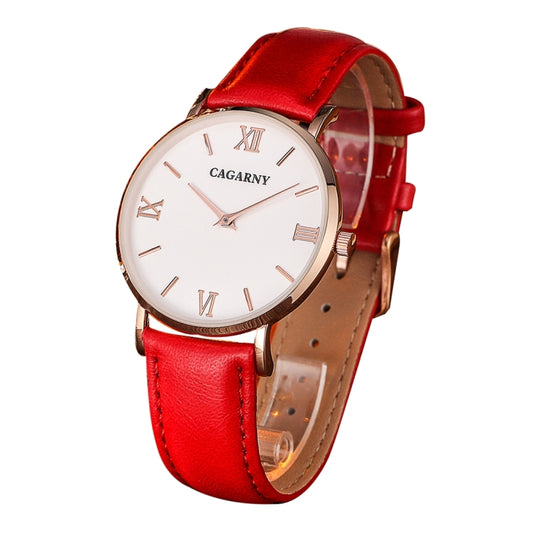 CAGARNY 6812 Concise Style Ultra Thin Quartz Wrist Watch with Leather Band for Women(Black Band)