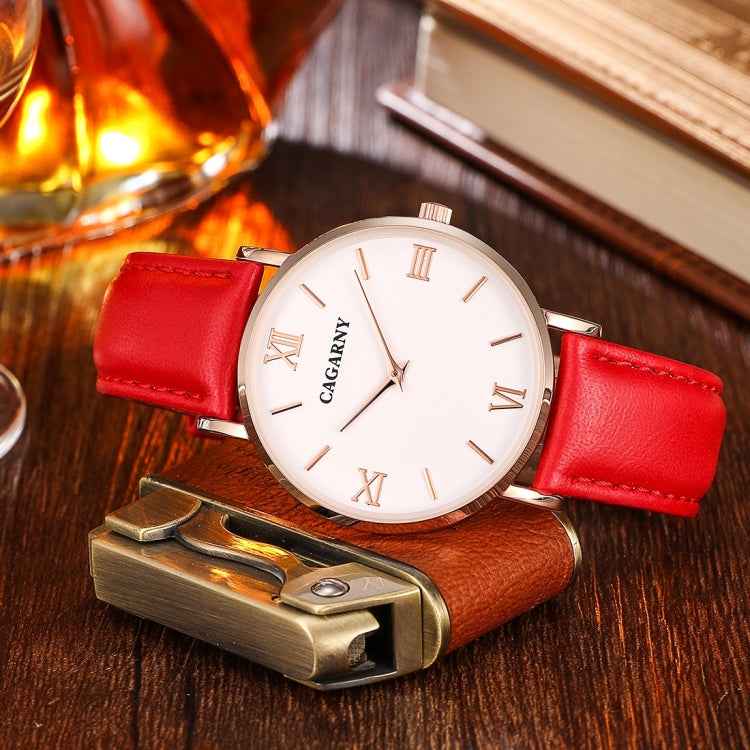 CAGARNY 6812 Concise Style Ultra Thin Quartz Wrist Watch with Leather Band for Women(Black Band)