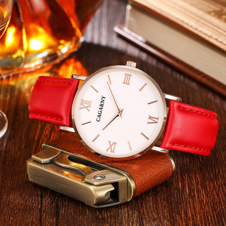 CAGARNY 6812 Concise Style Ultra Thin Quartz Wrist Watch with Leather Band for Women(Black Band), 6812