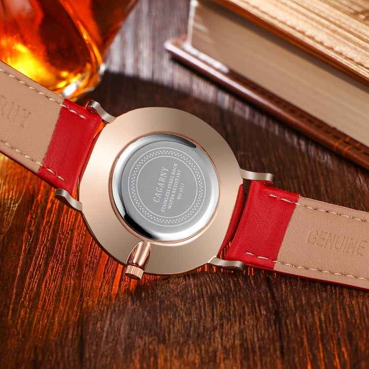 CAGARNY 6812 Concise Style Ultra Thin Quartz Wrist Watch with Leather Band for Women(Black Band)