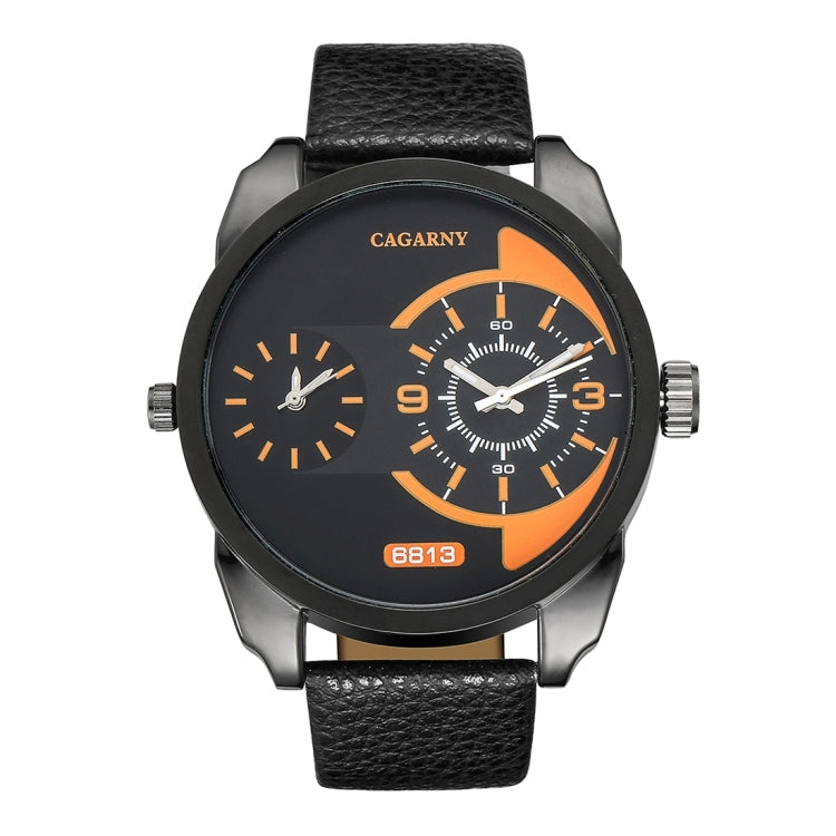 CAGARNY 6813 Fashionable Korean Style Dual Clock Quartz Business Wrist Watch with Leather Band for Men(White Case Brown Band)