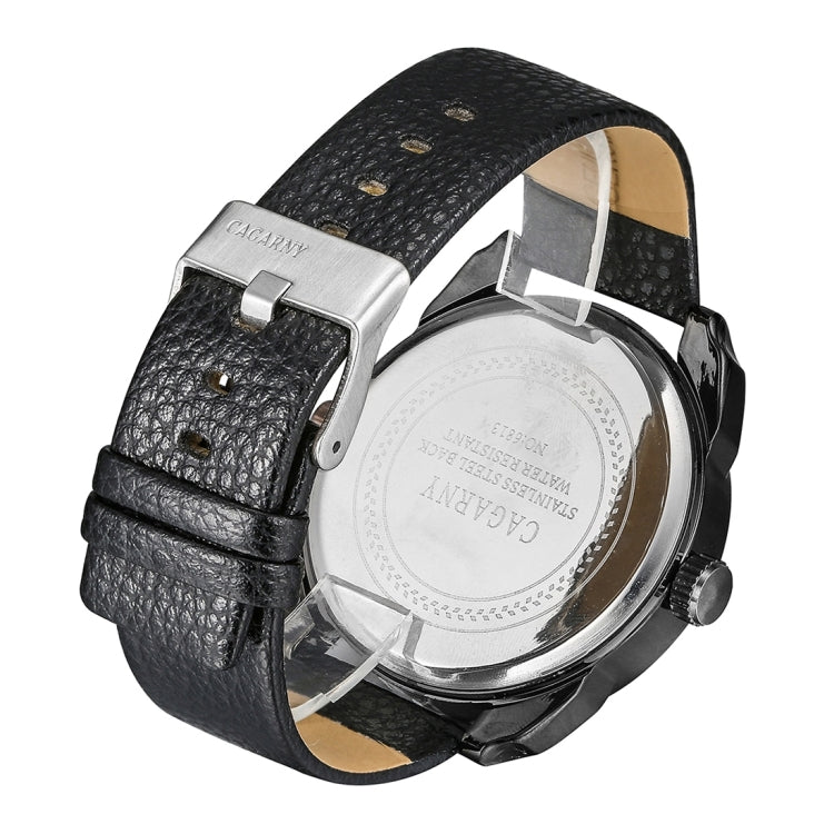 CAGARNY 6813 Fashionable Korean Style Dual Clock Quartz Business Wrist Watch with Leather Band for Men(White Case Brown Band)