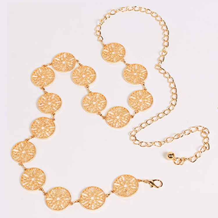Women Metal Waist Chain Openwork Circle Decoration Waist-chain Lady Dress Belt, Length: 110cm