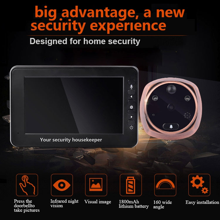 Timbre inteligente M4300A con pantalla de 4,3 pulgadas, cámara de 3 MP y video, compatible con tarjeta TF (máximo 32 GB), detección de movimiento y visión nocturna por infrarrojos.