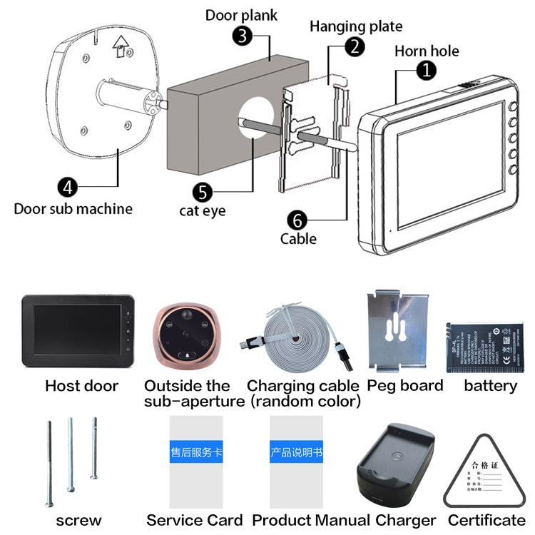 Timbre inteligente M4300A con pantalla de 4,3 pulgadas, cámara de 3 MP y video, compatible con tarjeta TF (máximo 32 GB), detección de movimiento y visión nocturna por infrarrojos.