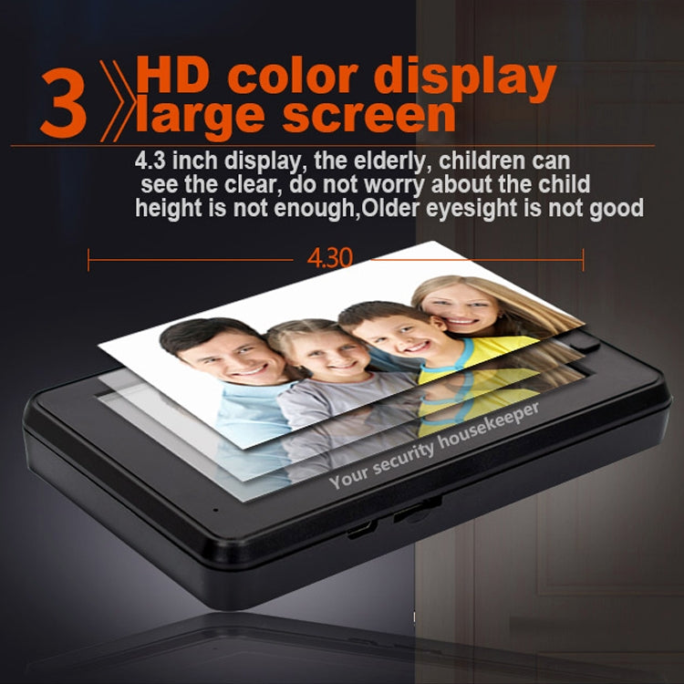 Timbre inteligente M4300A con pantalla de 4,3 pulgadas, cámara de 3 MP y video, compatible con tarjeta TF (máximo 32 GB), detección de movimiento y visión nocturna por infrarrojos.