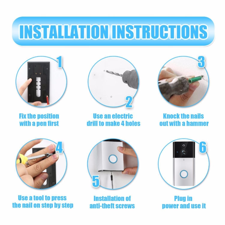 Cámara de seguridad VESAFE HD 720P con videoportero inteligente WiFi, compatible con tarjeta TF, visión nocturna por infrarrojos y detección de movimiento, app para iOS y Android, VS-A5 negro, VS-A4 plateado