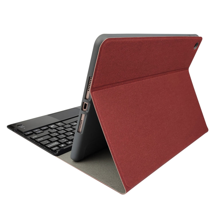 RK102C Detachable Magnetic Plastic Bluetooth Keyboard with Touchpad + Silk Pattern TPU Tablet Case for iPad 10.2, with Pen Slot & Bracket, RK102C