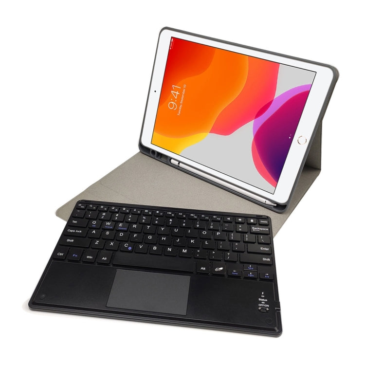 RK508C Detachable Magnetic Plastic Bluetooth Keyboard with Touchpad + Silk Pattern TPU Tablet Case for iPad 9.7 inch, with Pen Slot & Bracket, RK508C