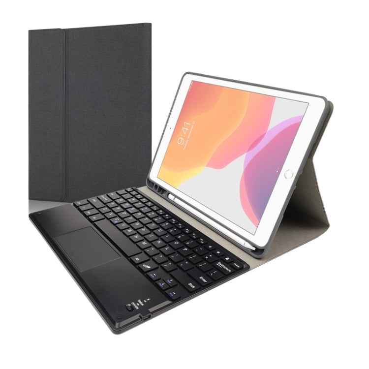 RK508C Detachable Magnetic Plastic Bluetooth Keyboard with Touchpad + Silk Pattern TPU Tablet Case for iPad 9.7 inch, with Pen Slot & Bracket, RK508C