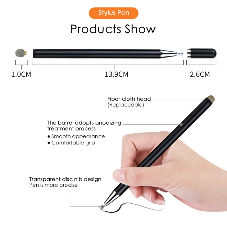 JD02 Universal Magnetic Pen Cap Pan Head + Fiber Cloth 2 in 1 Stylus Pen for Smart Tablets and Mobile Phones