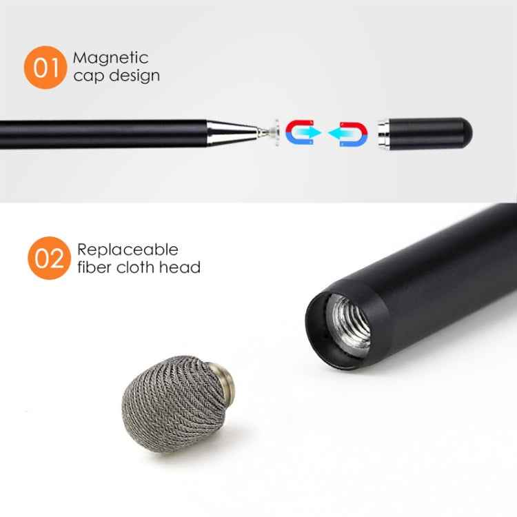 JD02 Universal Magnetic Pen Cap Pan Head + Fiber Cloth 2 in 1 Stylus Pen for Smart Tablets and Mobile Phones