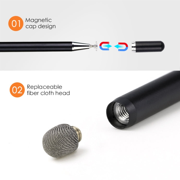 JD02 Universal Magnetic Pen Cap Pan Head + Fiber Cloth 2 in 1 Stylus Pen for Smart Tablets and Mobile Phones