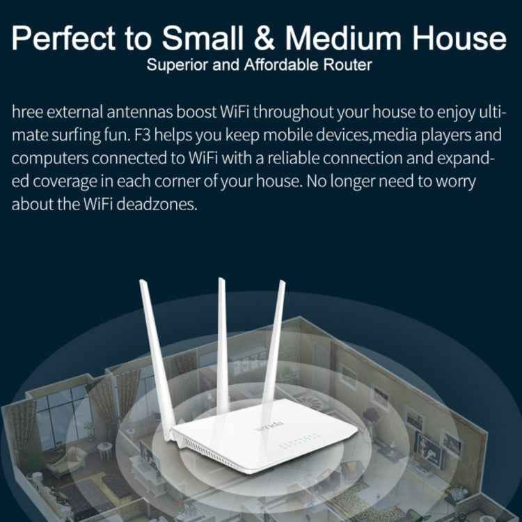 Tenda F3 Wireless 2.4GHz 300Mbps WiFi Router with 3*5dBi External Antennas