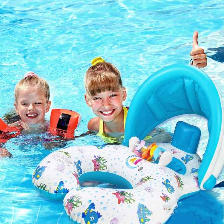 Water Fun Children Sunshade Swimming Circle Yacht, Size: 100x70cm, Yellow Pattern, Blue Marine Fish Pattern, Beige Marine Fish Pattern, Leaf Umbrella Pattern