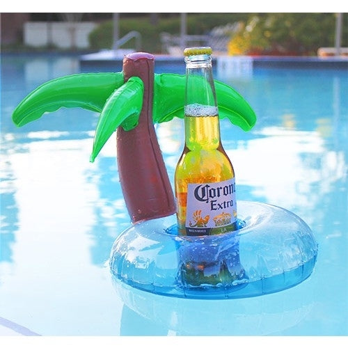 Inflatable Coconut Tree Shaped Floating Drink Holder, Inflated Size: About 21 x 21 x 22cm, Coconut Tree 21 x 21 x 22cm