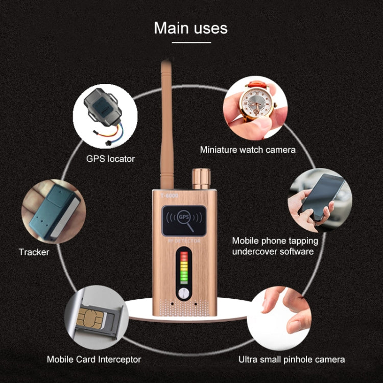 T-6000 GPS Signal Lens RF Tracker WiFi GSM Bug Detector, T-6000 Gold