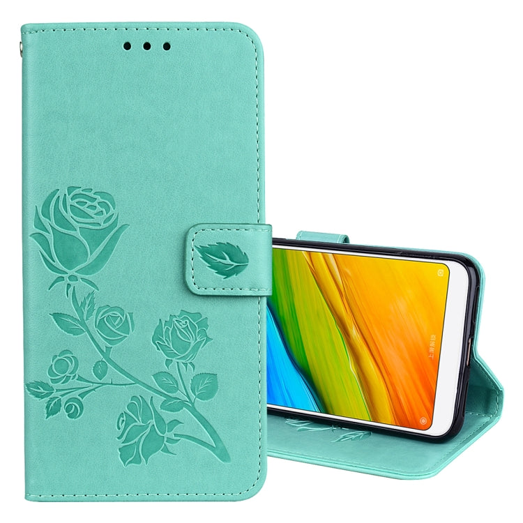 Étui à rabat horizontal en cuir PU pour Xiaomi Redmi 5 Plus, motif rose gaufré, avec support, emplacements pour cartes et portefeuille.