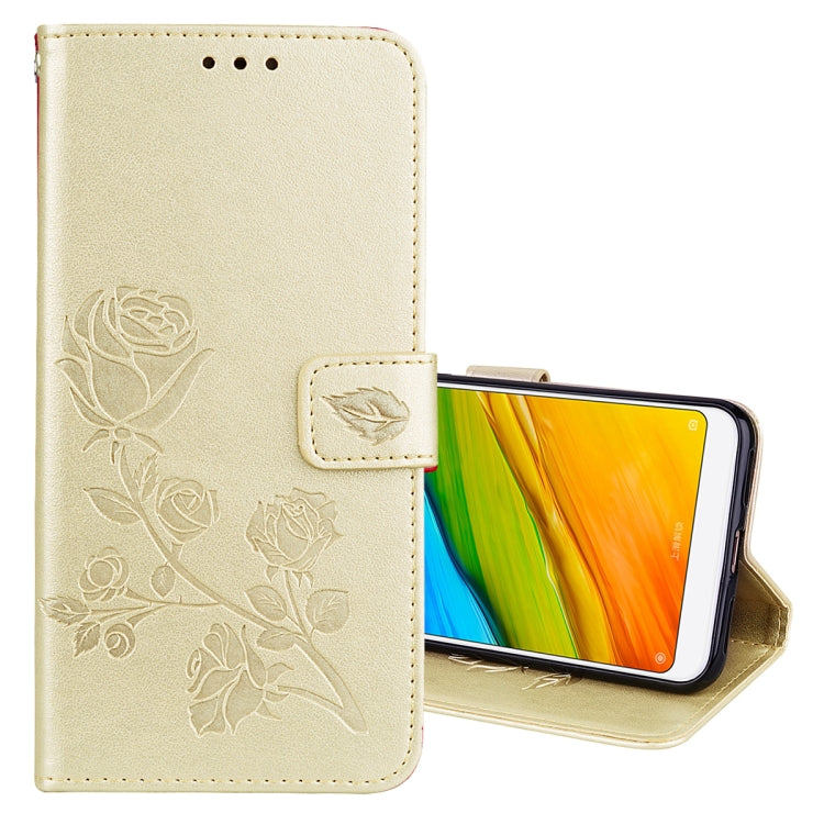 Étui à rabat horizontal en cuir PU pour Xiaomi Redmi 5 Plus, motif rose gaufré, avec support, emplacements pour cartes et portefeuille.