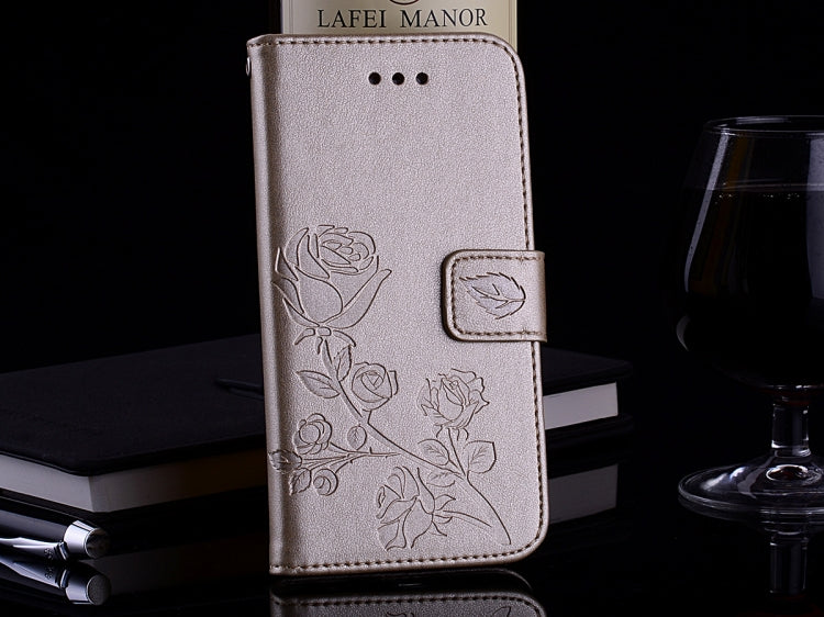 Étui à rabat horizontal en cuir PU pour Xiaomi Redmi 5 Plus, motif rose gaufré, avec support, emplacements pour cartes et portefeuille.