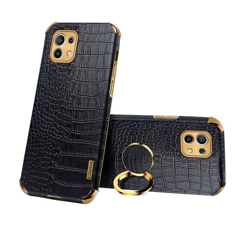 For Xiaomi Mi 11 6D Electroplated TPU Crocodile Pattern Magnetic Leather Case with Ring Holder