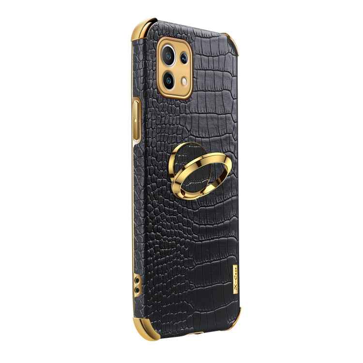 For Xiaomi Mi 11 6D Electroplated TPU Crocodile Pattern Magnetic Leather Case with Ring Holder