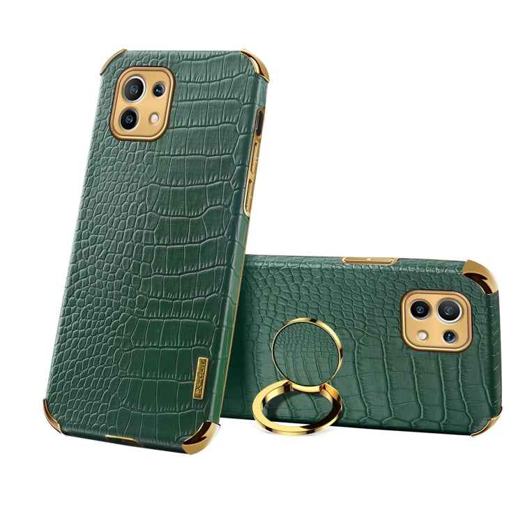 For Xiaomi Mi 11 6D Electroplated TPU Crocodile Pattern Magnetic Leather Case with Ring Holder