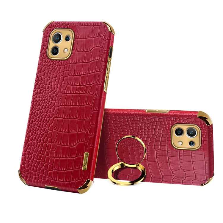 For Xiaomi Mi 11 6D Electroplated TPU Crocodile Pattern Magnetic Leather Case with Ring Holder