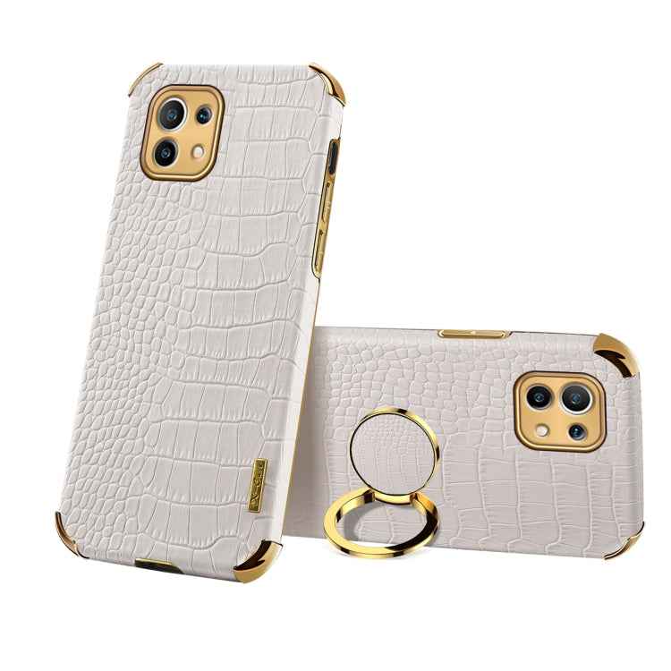 For Xiaomi Mi 11 6D Electroplated TPU Crocodile Pattern Magnetic Leather Case with Ring Holder