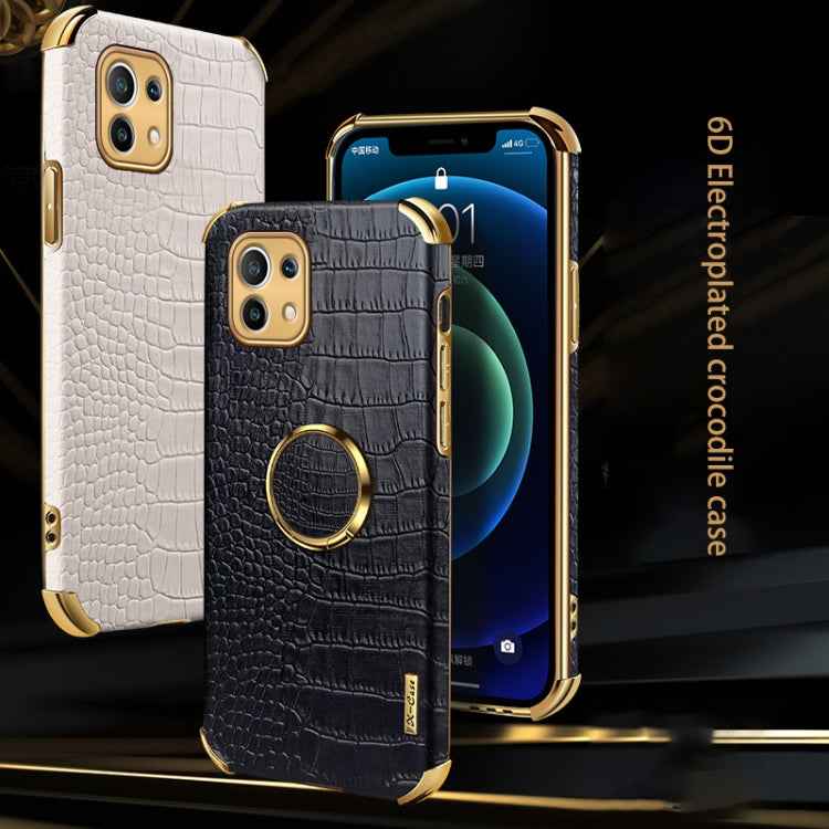 For Xiaomi Mi 11 6D Electroplated TPU Crocodile Pattern Magnetic Leather Case with Ring Holder