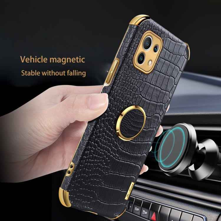 For Xiaomi Mi 11 6D Electroplated TPU Crocodile Pattern Magnetic Leather Case with Ring Holder