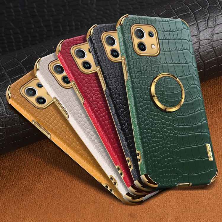 For Xiaomi Mi 11 6D Electroplated TPU Crocodile Pattern Magnetic Leather Case with Ring Holder
