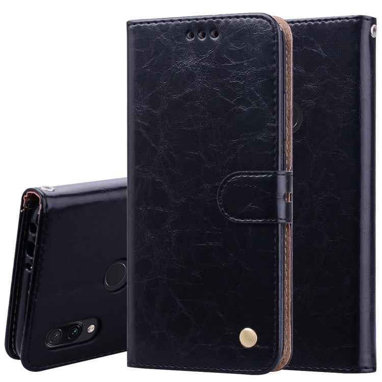 Business Style Oil Wax Texture Horizontal Flip Leather Case for Xiaomi Redmi 7, with Holder & Card Slots & Wallet