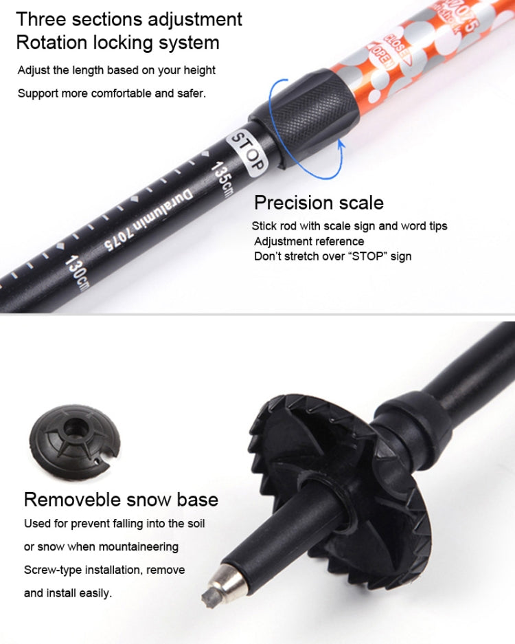 135cm Adjustable Portable Height Outdoor Aluminum Trekking Poles, Green#135cm, Red#135cm