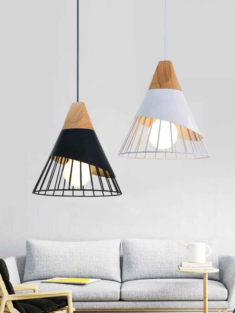 E27 Modern Lighting Iron Solid Wood Pendant Light Hanging Lamp