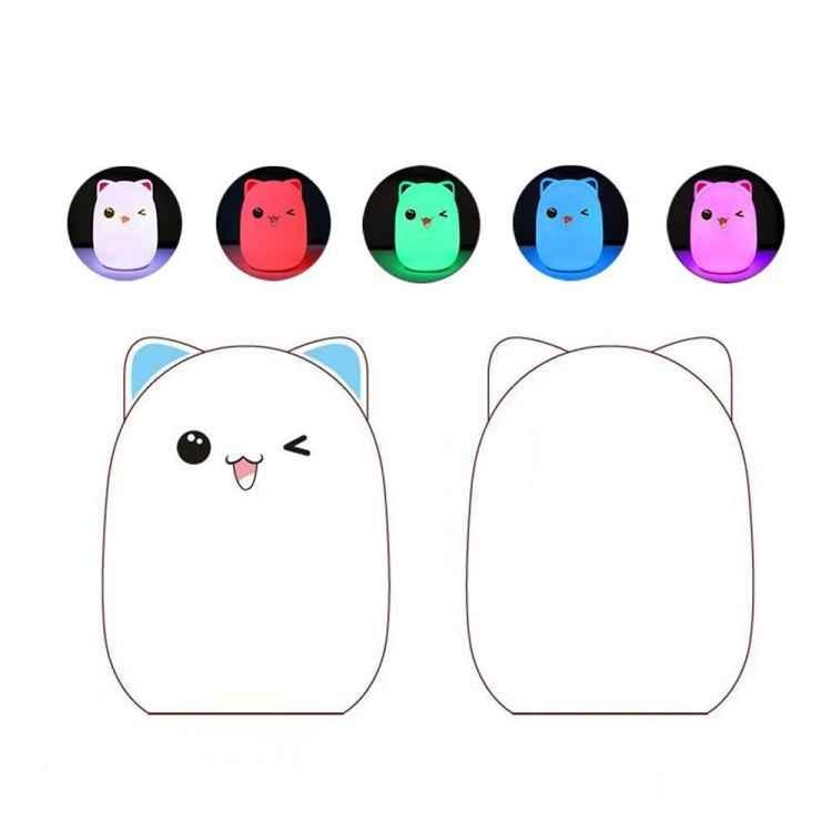 Color Change Cat Shape USB Rechargeable LED Silicone Soft Nightlight