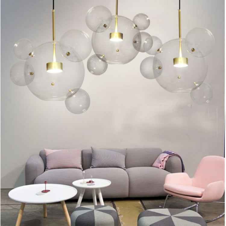 30W Creative Glass Ball Molecule Modern Lamp Personality Living Room Chandelier Soap Bubble Lamp, 14 Balls 3 Lamps, Long Plate, Size: 120 x 84cm