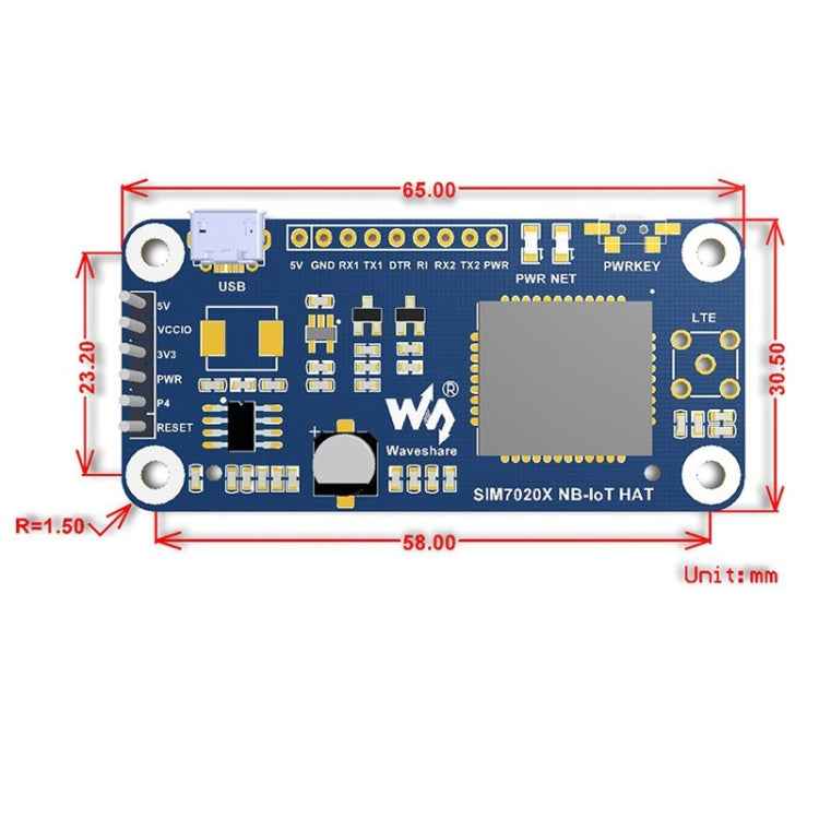 Waveshare NB-IoT HAT for Raspberry Pi, for Europe, Asia, Africa, Australia