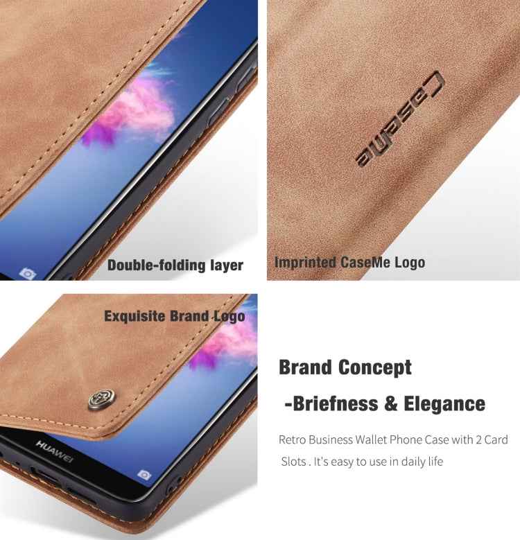 CaseMe Multifunctional Retro Frosted Horizontal Flip Leather Case for Huawei P Smart / Enjoy 7S / Honor 9 Lite, with Card Slots & Holder & Wallet