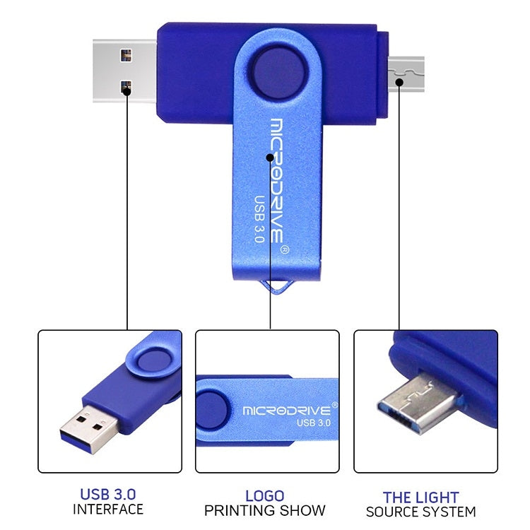 MicroDrive 16GB USB 3.0 Android Phone & Computer Dual-use Rotary Metal U Disk, 16GB
