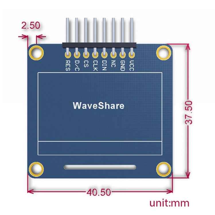 Waveshare 1.3 inch 128*64 OLED(A), SPI/I2C interfaces, Curved Horizontal Pinheader