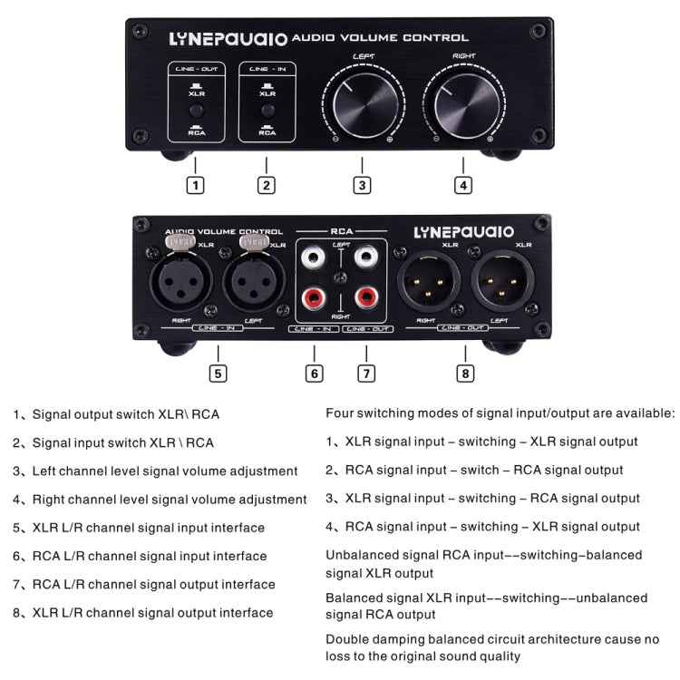 LINEPAUDIO A977 2 In 2 Out Switcher Full-balance Passive Preamp Active Speaker Double Sound Source Volume Controller